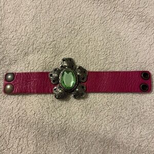 Women’s Allison Daniel Designs Silver/Green W/Pink Leather Bracelet